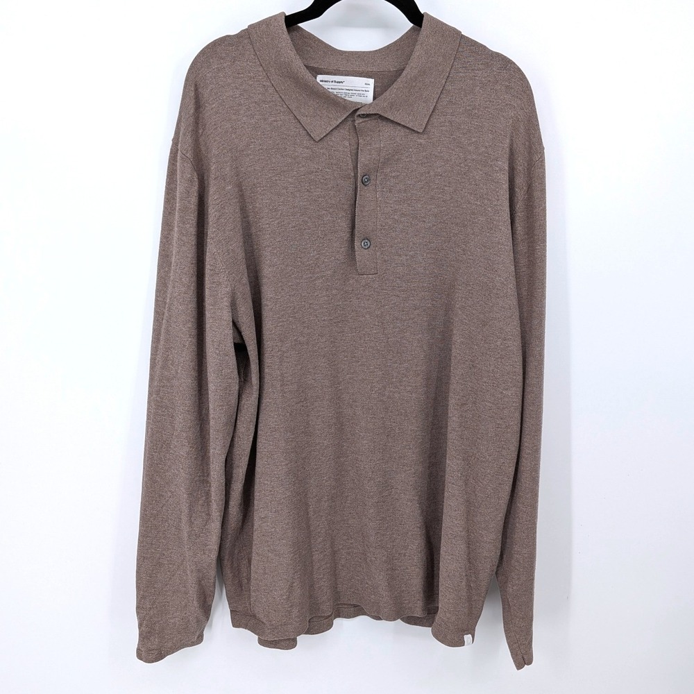 Ministry of Supply Atlas Polo Men XXXL Brown Long Sleeve Knit Performance Casual